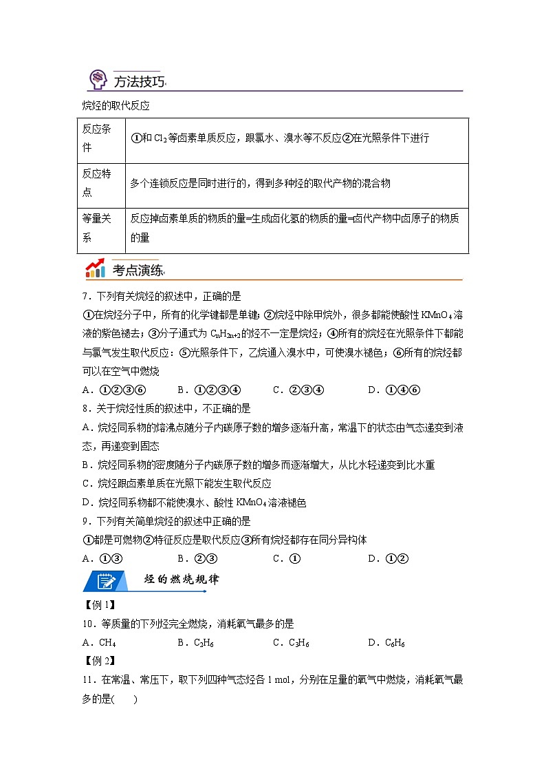 【思维导图】人教版高中化学必修二《7.1.2烷烃的性质》同步学习思维导图+学练03