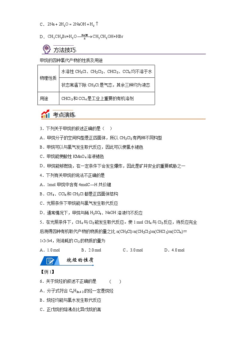 【思维导图】人教版高中化学必修二《7.1.2烷烃的性质》同步学习思维导图+学练02