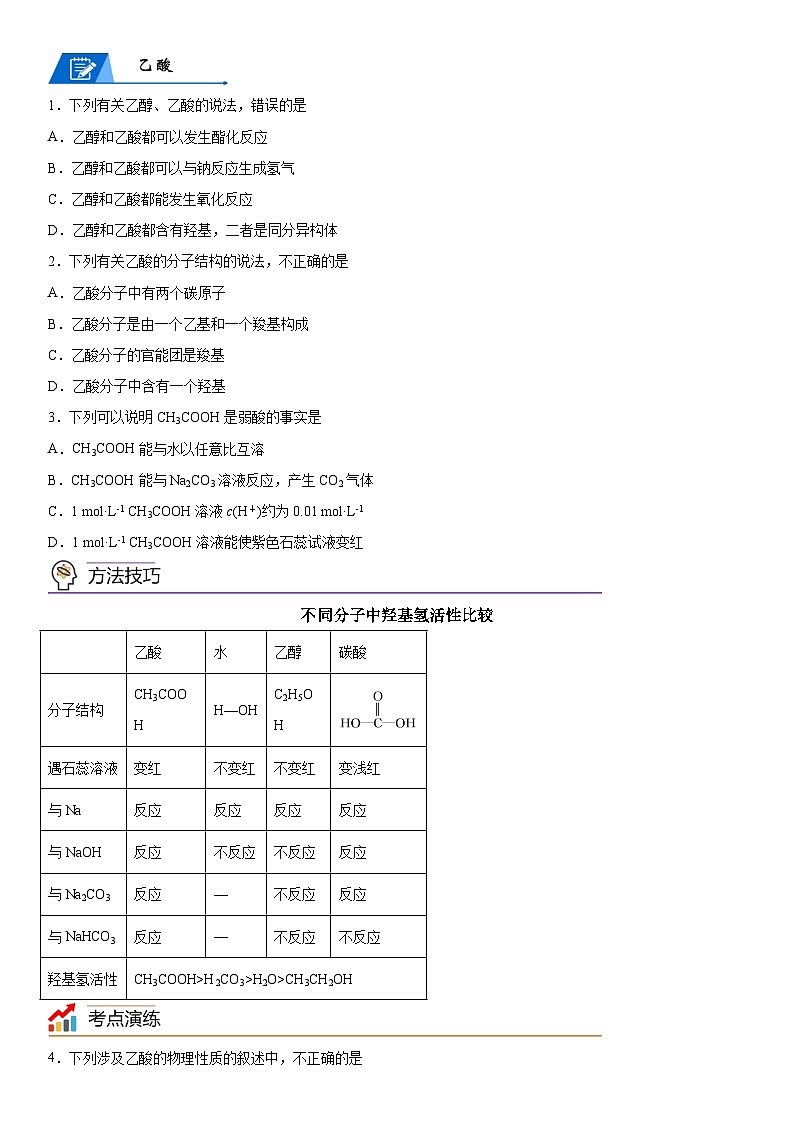 【思维导图】人教版高中化学必修二《7.3.2乙酸》同步学习思维导图+学练02