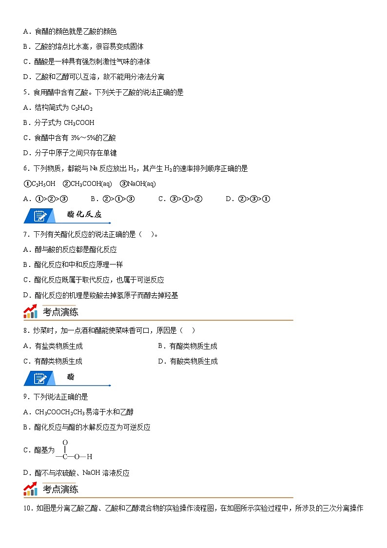 【思维导图】人教版高中化学必修二《7.3.2乙酸》同步学习思维导图+学练03