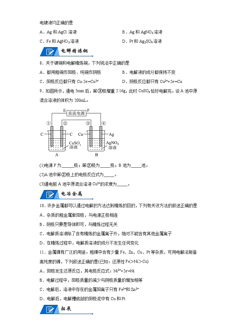 【思维导图】人教版高中化学选修一《4.2.2电解原理的应用》同步学习思维导图+学练03