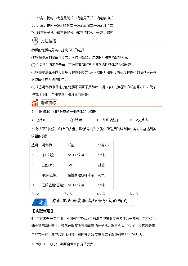 【思维导图】人教版高中化学选修三《1.2研究有机化合物的一般方法》同步学习思维导图+学练（解析版）第3页