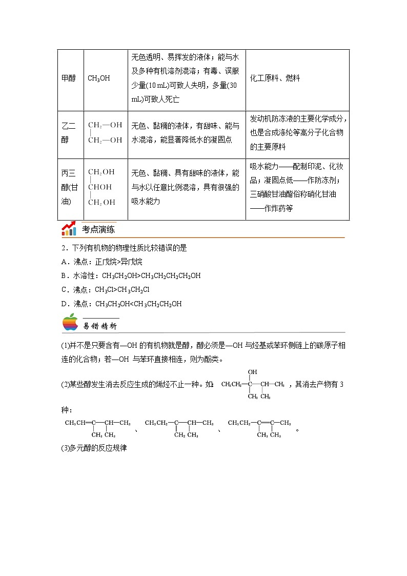 【思维导图】人教版高中化学选修三《3.2醇》同步学习思维导图+学练02