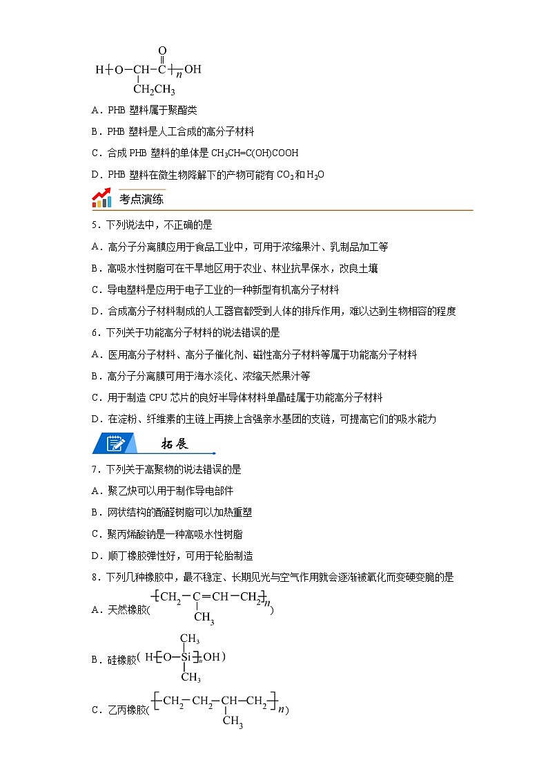 【思维导图】人教版高中化学选修三《5.2高分子材料》同步学习思维导图+学练02
