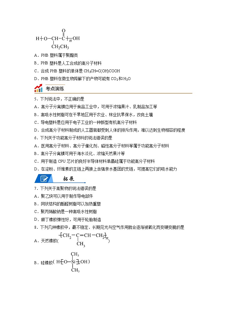 【思维导图】人教版高中化学选修三《5.2高分子材料》同步学习思维导图+学练02