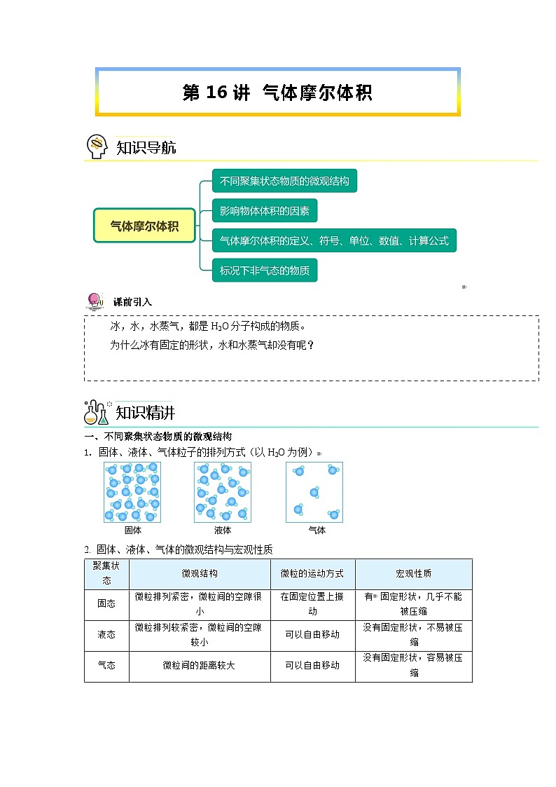 第16讲 气体摩尔体积（学生版） 第1页