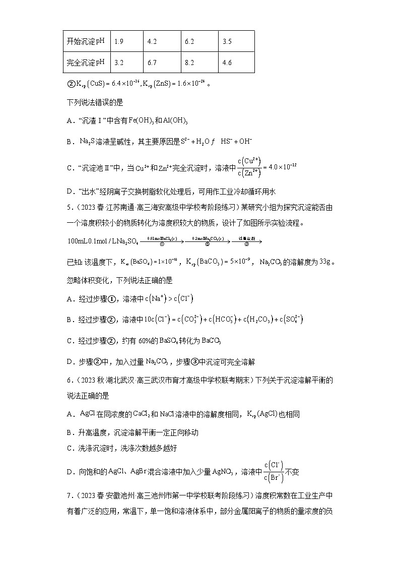 2024届高三新高考化学大一轮专题练习--沉淀溶解平衡第3页