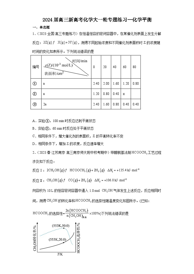 2024届高三新高考化学大一轮专题练习--化学平衡第1页