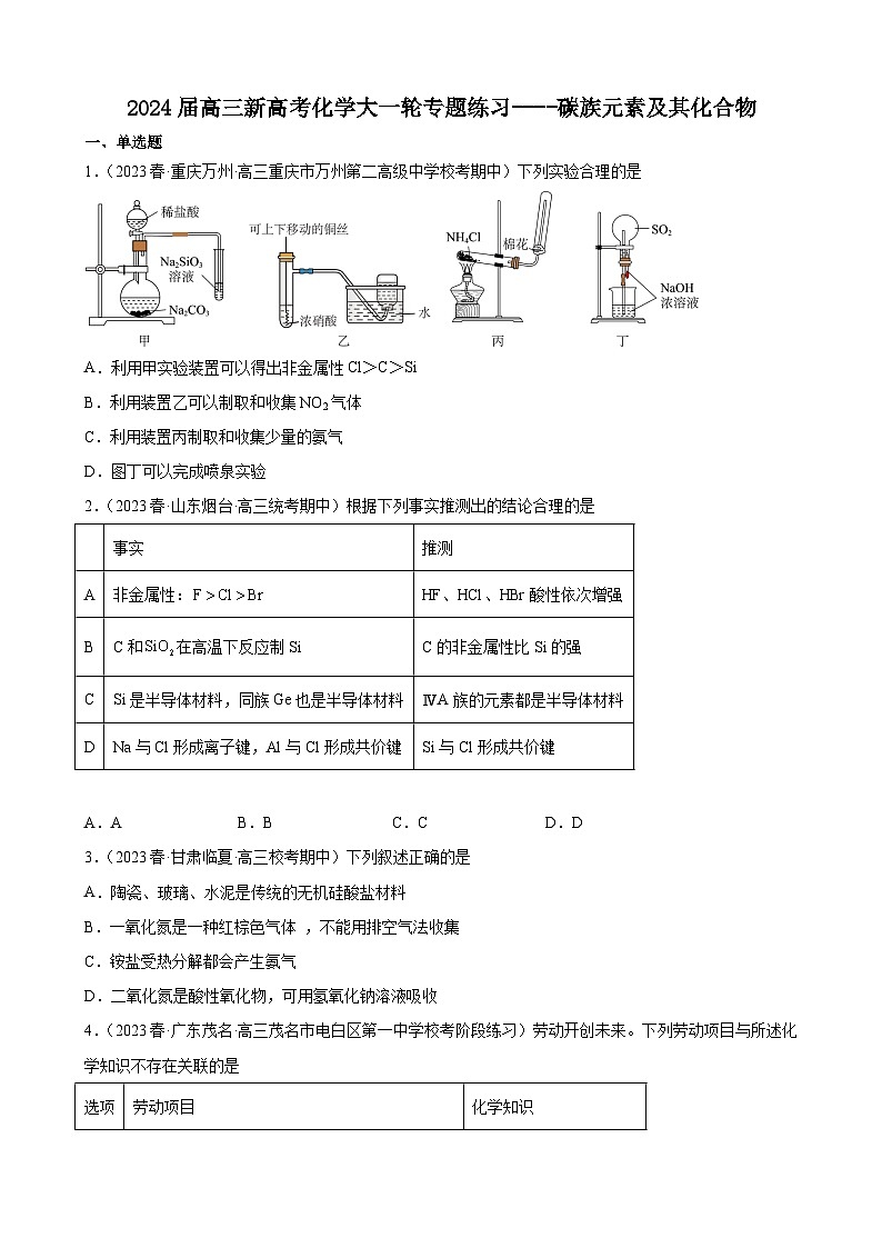 2024届高三新高考化学大一轮专题练习----碳族元素及其化合物第1页