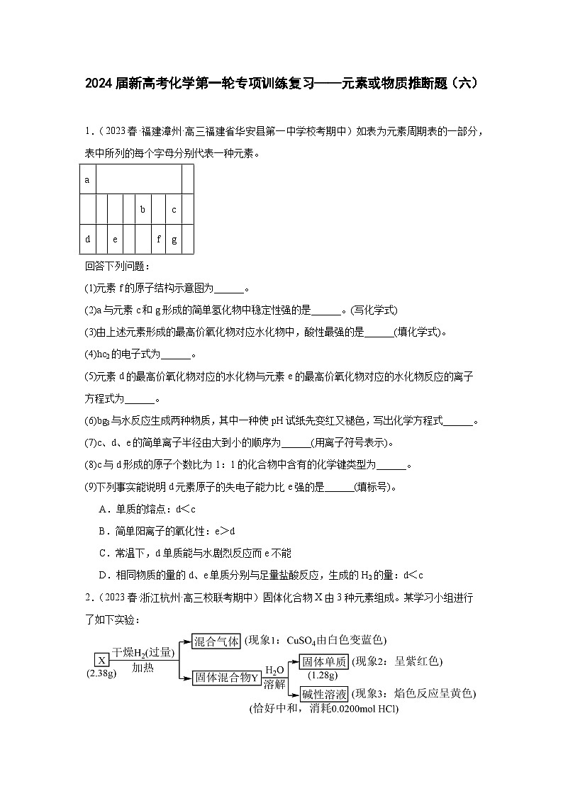 2024届新高考化学第一轮专项训练复习——元素或物质推断题（六）含解析第1页