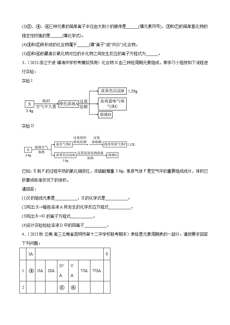 2024届新高考化学第一轮专项训练复习——元素或物质推断题（一）含解析第2页