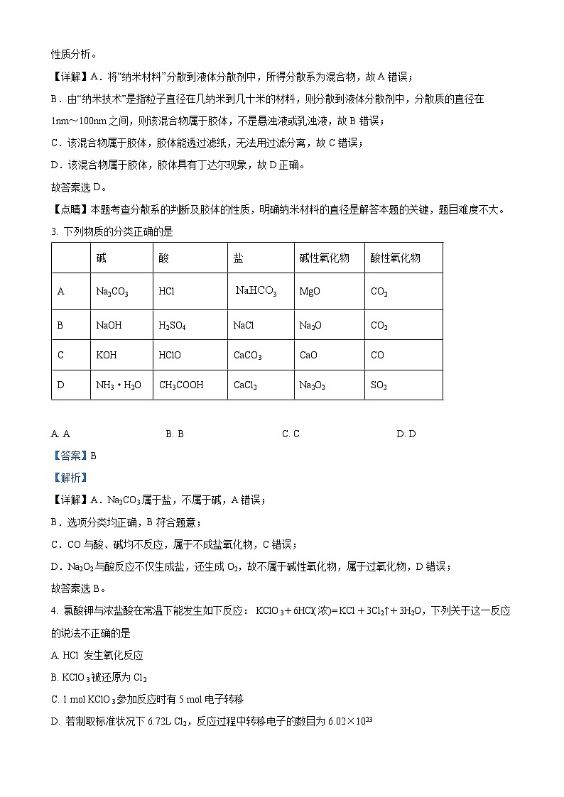 安徽省蚌埠市2022-2023学年高一化学上学期期末试题（Word版附解析）第2页