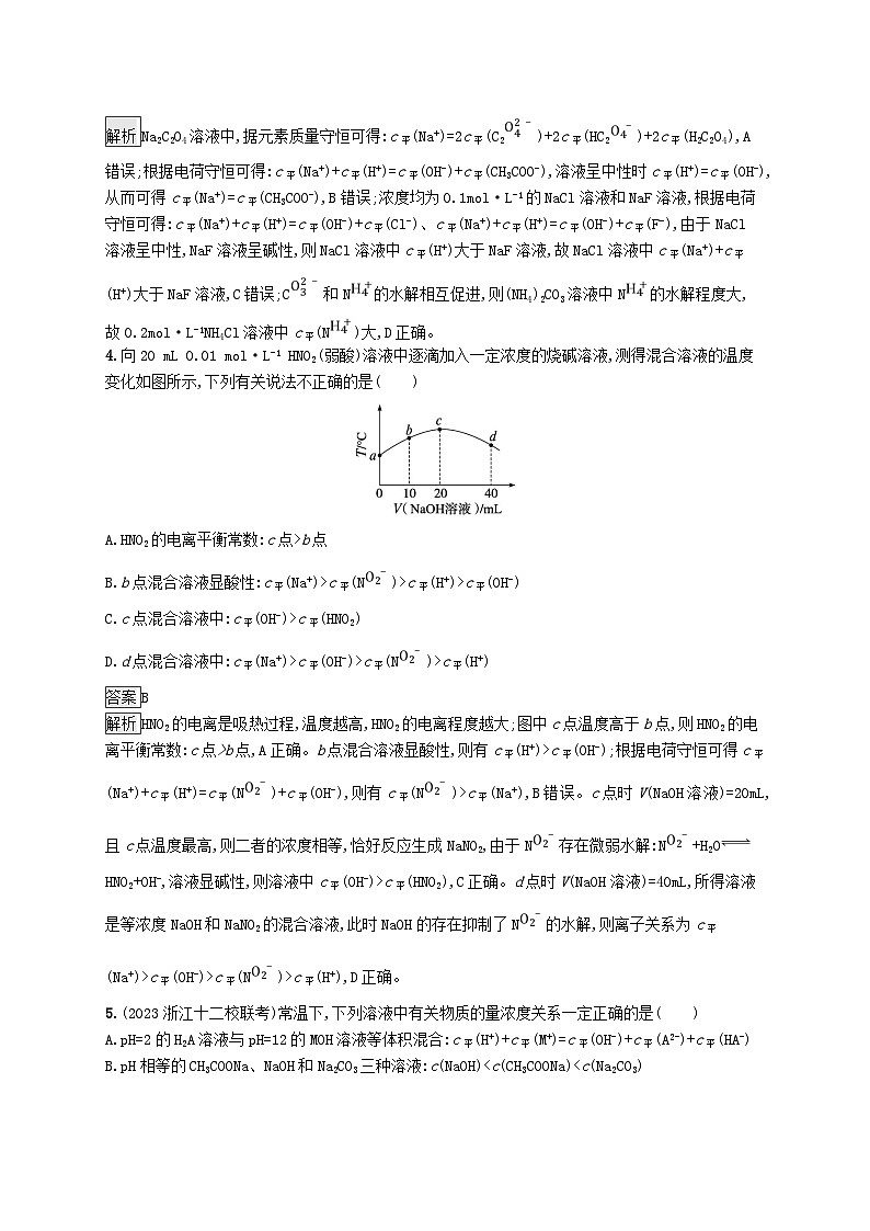 适用于新教材2024版高考化学一轮总复习第八章课时规范练42溶液中微粒浓度的关系及分析鲁科版02