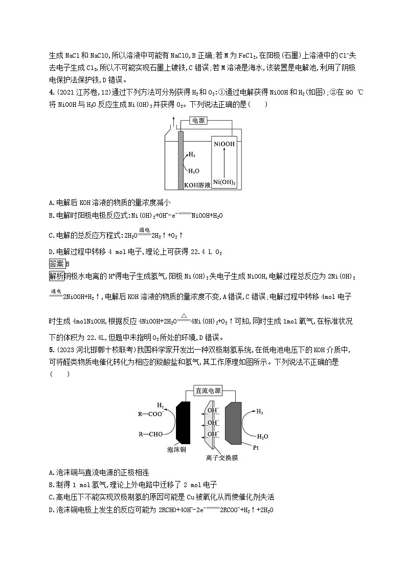 适用于新教材2024版高考化学一轮总复习第六章课时规范练32电解池金属的腐蚀与防护鲁科版02