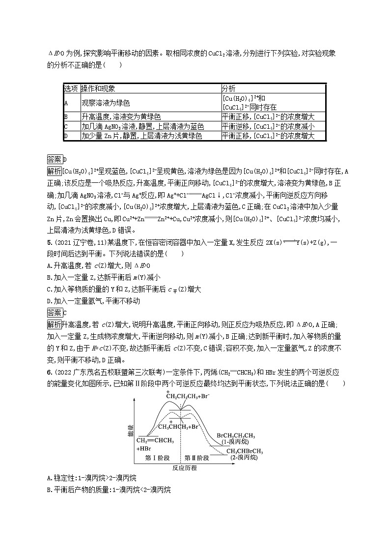 适用于新教材2024版高考化学一轮总复习第七章课时规范练35化学平衡状态及平衡移动鲁科版第2页