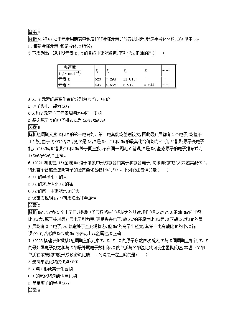 适用于新教材2024版高考化学一轮总复习第五章课时规范练23元素周期表元素周期律鲁科版第2页