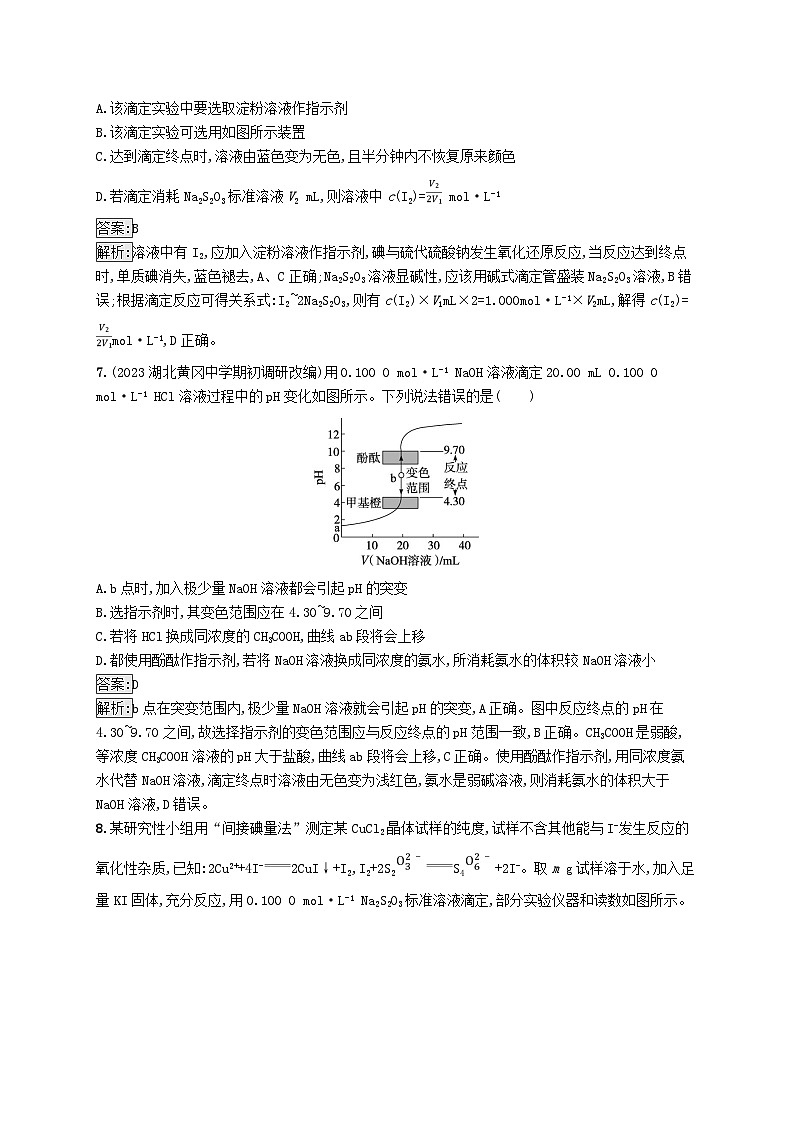 适用于新教材2024版高考化学一轮总复习第八章课时规范练40酸碱中和滴定及拓展应用新人教版03