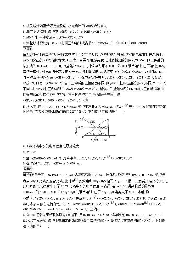 适用于新教材2024版高考化学一轮总复习第八章课时规范练43反应过程中微粒浓度变化图像及分析新人教版第3页