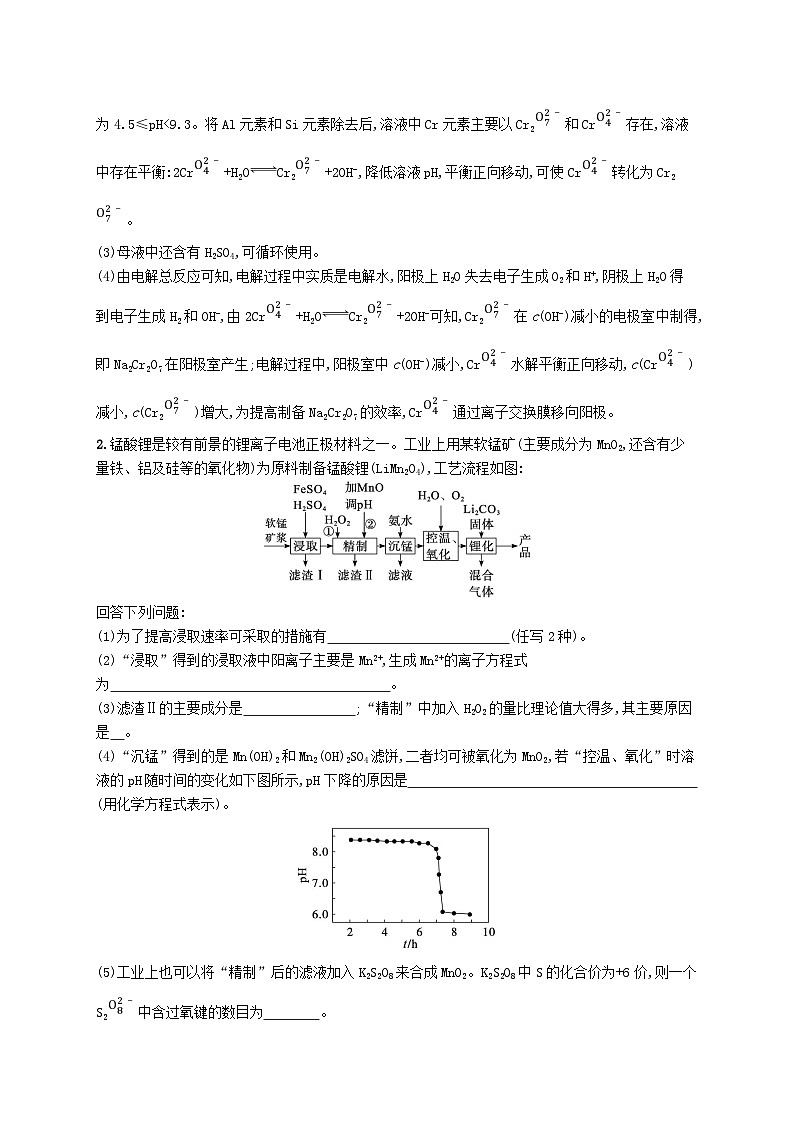 适用于新教材2024版高考化学一轮总复习第八章课时规范练46突破无机化工流程新人教版第2页