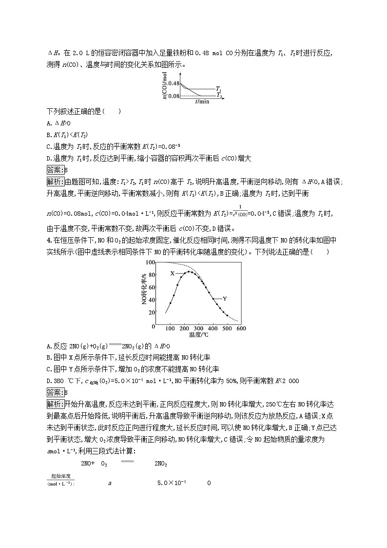 适用于新教材2024版高考化学一轮总复习第七章课时规范练37化学反应速率和平衡图像及分析新人教版02