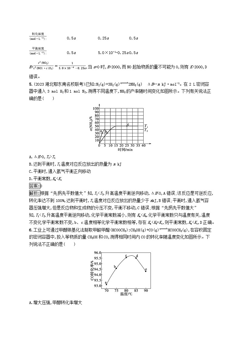 适用于新教材2024版高考化学一轮总复习第七章课时规范练37化学反应速率和平衡图像及分析新人教版03