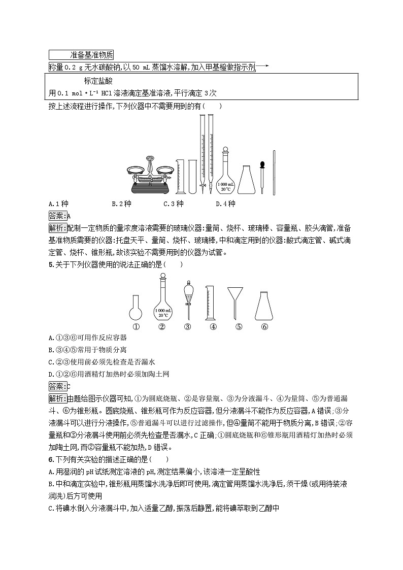 适用于新教材2024版高考化学一轮总复习第十章课时规范练56化学实验仪器和基本操作新人教版02