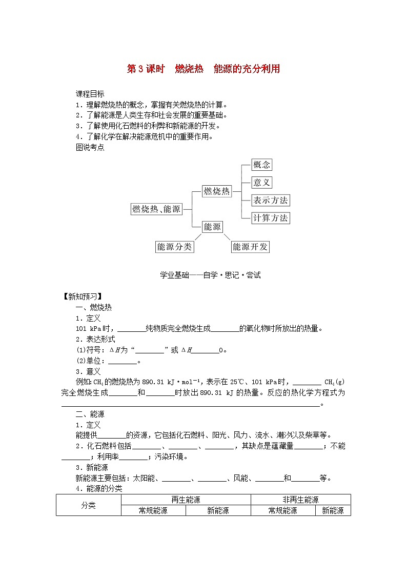 新教材2023版高中化学专题1化学反应与能量变化第一单元化学反应的热效应第3课时燃烧热能源的充分利用学案苏教版选择性必修101