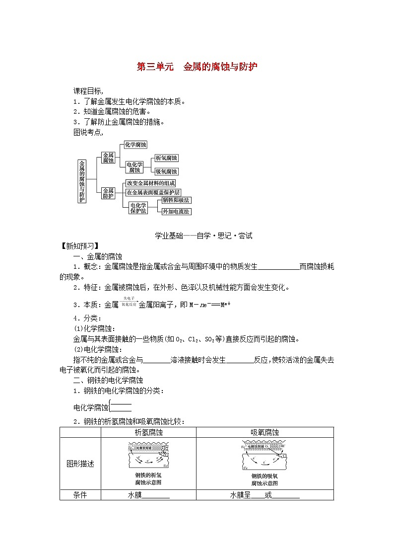 新教材2023版高中化学专题1化学反应与能量变化第三单元金属的腐蚀与防护学案苏教版选择性必修101