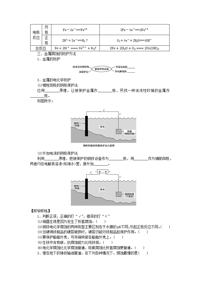 新教材2023版高中化学专题1化学反应与能量变化第三单元金属的腐蚀与防护学案苏教版选择性必修102
