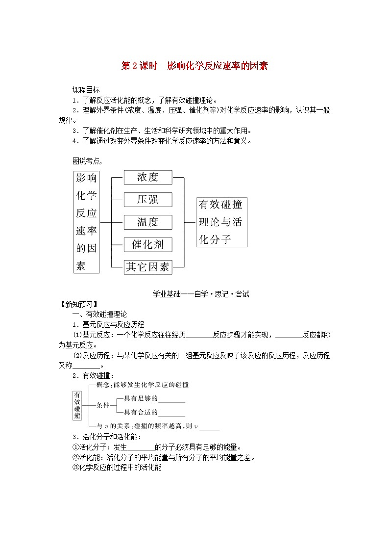新教材2023版高中化学专题2化学反应速率与化学平衡第一单元化学反应速率第2课时影响化学反应速率的因素学案苏教版选择性必修101