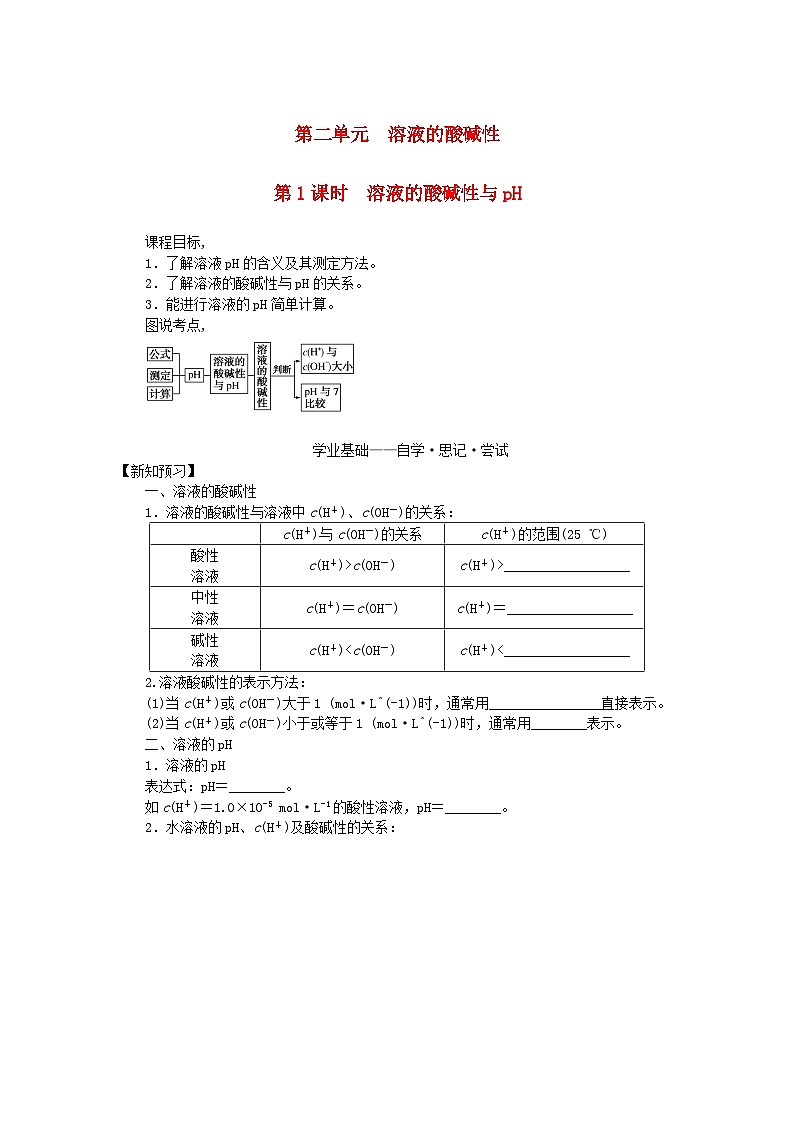 新教材2023版高中化学专题3水溶液中的离子反应第二单元溶液的酸碱性第1课时溶液的酸碱性与pH学案苏教版选择性必修101