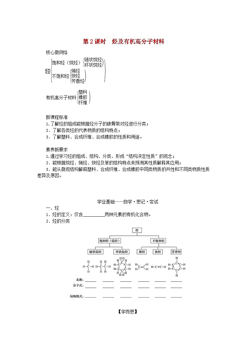 新教材2023版高中化学第七章有机化合物第二节乙烯与有机高分子材料第2课时烃及有机高分子材料学案新人教版必修第二册01
