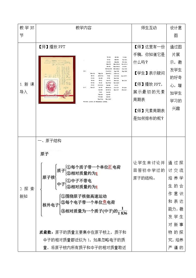 高中化学人教版（2019）必修第一册 4.1原子结构与元素周期表（第1课时）教案第2页