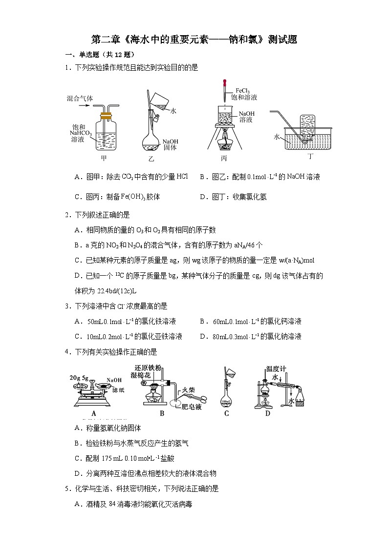 第二章《海水中的重要元素——钠和氯》测试题----2023-2024学年高一上学期人教版（2019）化学必修第一册第1页