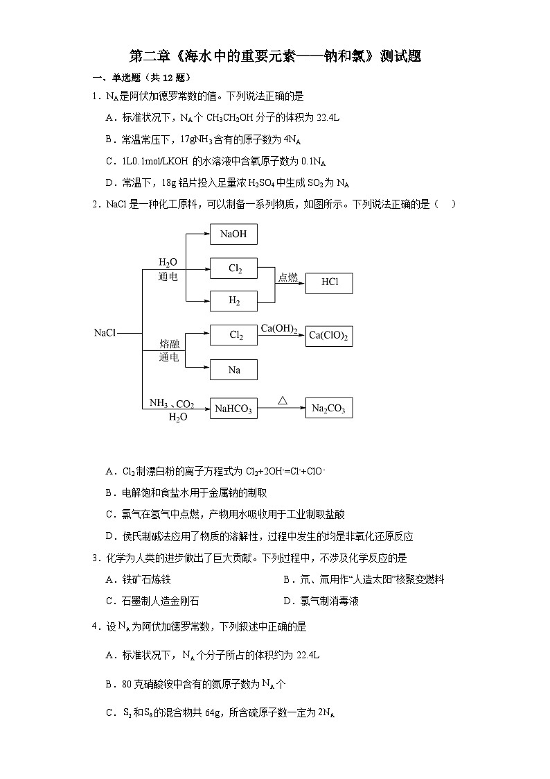 第二章《海水中的重要元素——钠和氯》测试题2023-2024学年上学期高一化学人教版（2019）必修第一册第1页