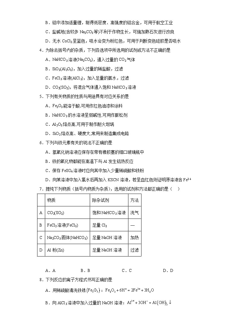 第三章 铁金属材料 测试题 2023-2024学年高一上学期化学人教版（2019）必修第一册第2页