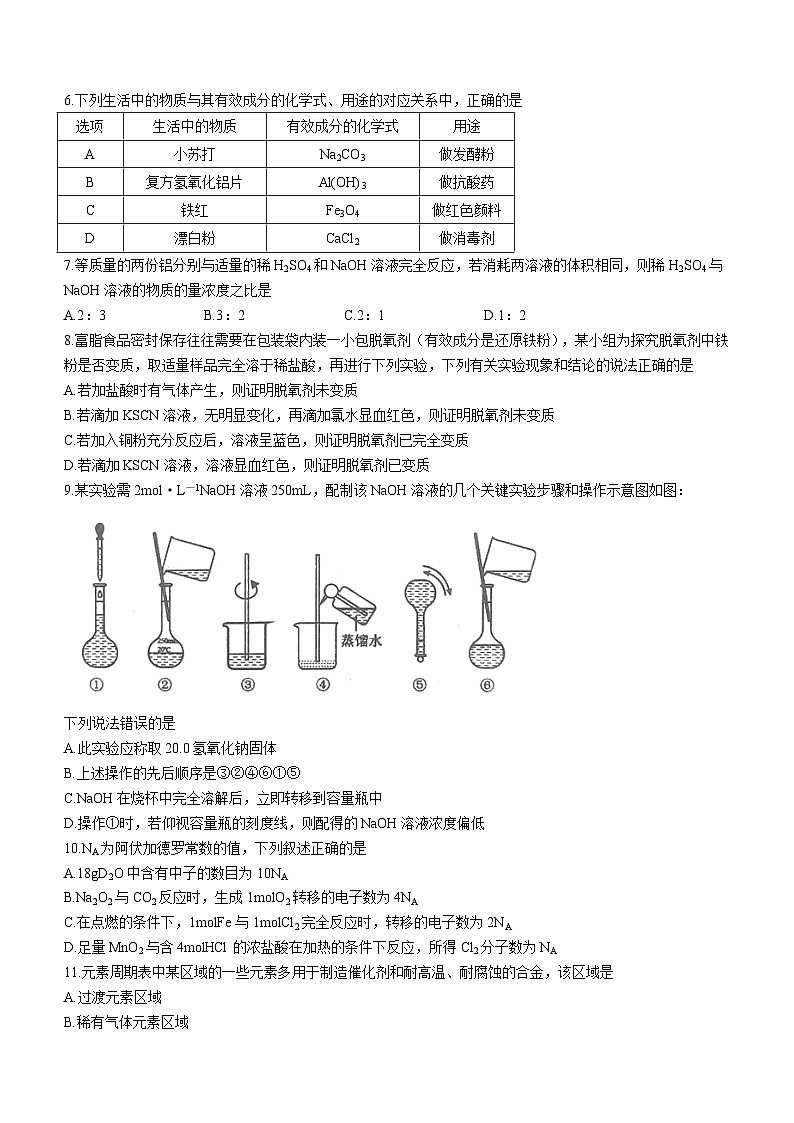河南省信阳市2022-2023学年高一上学期期末考试化学试题（含答案）第2页