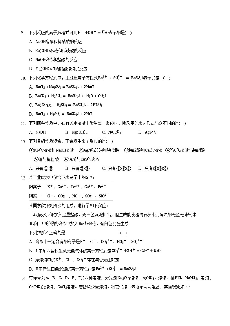 人教版高中化学必修一 1.2.2《离子反应》同步练习（原卷+解析卷）03