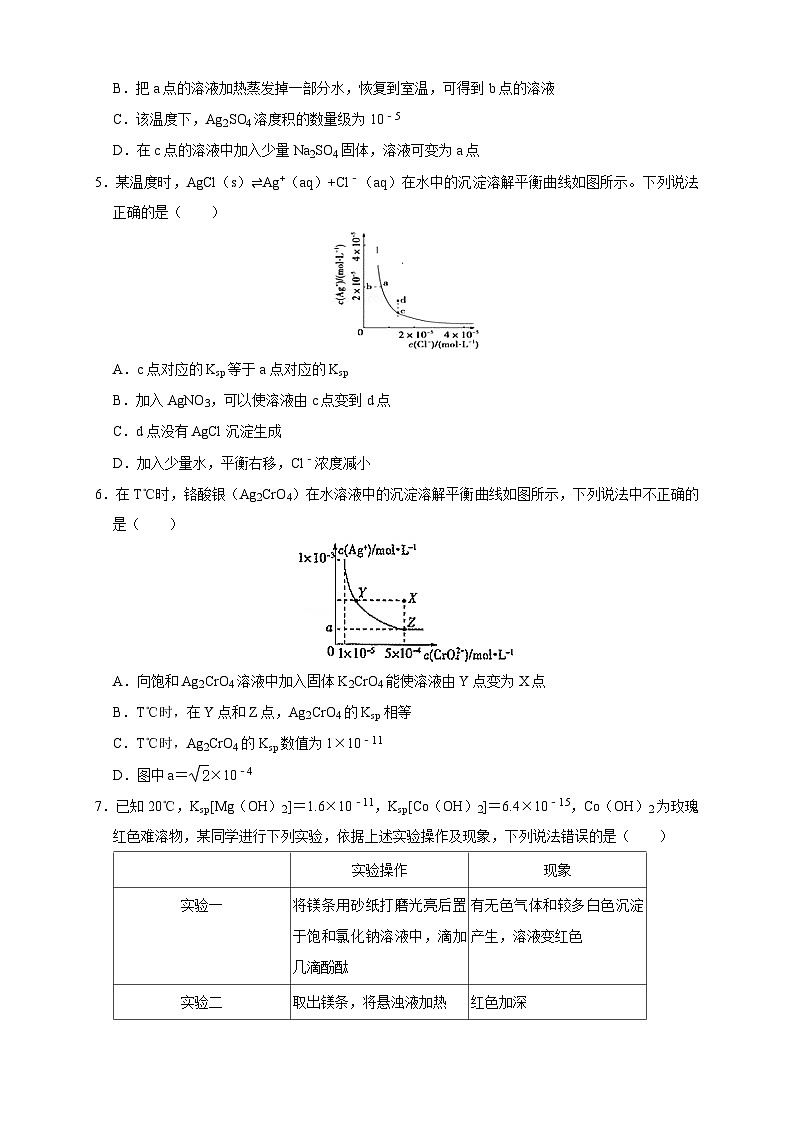 人教版高中化学选择性必修一3.4.1  《难溶电解质的沉淀溶解平衡》练习02