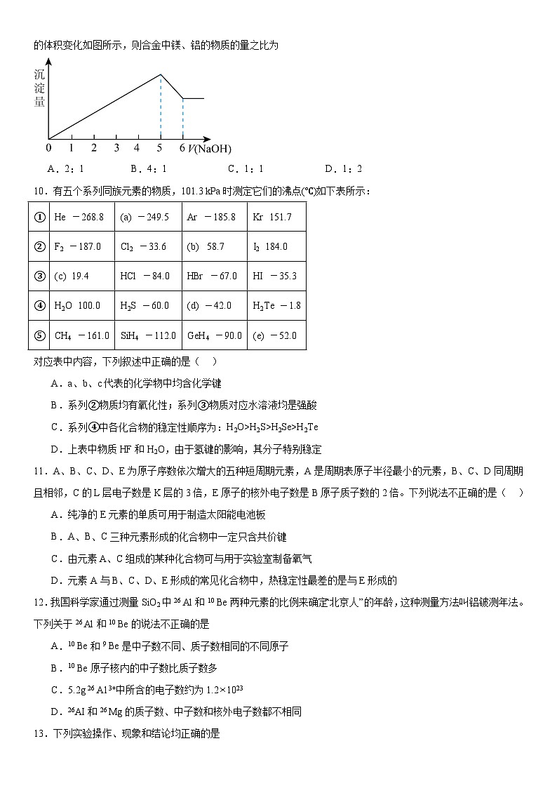 第四章《物质结构元素周期律》检测题—2023--2024学年上学期高一化学人教版（2019）必修第一册第3页