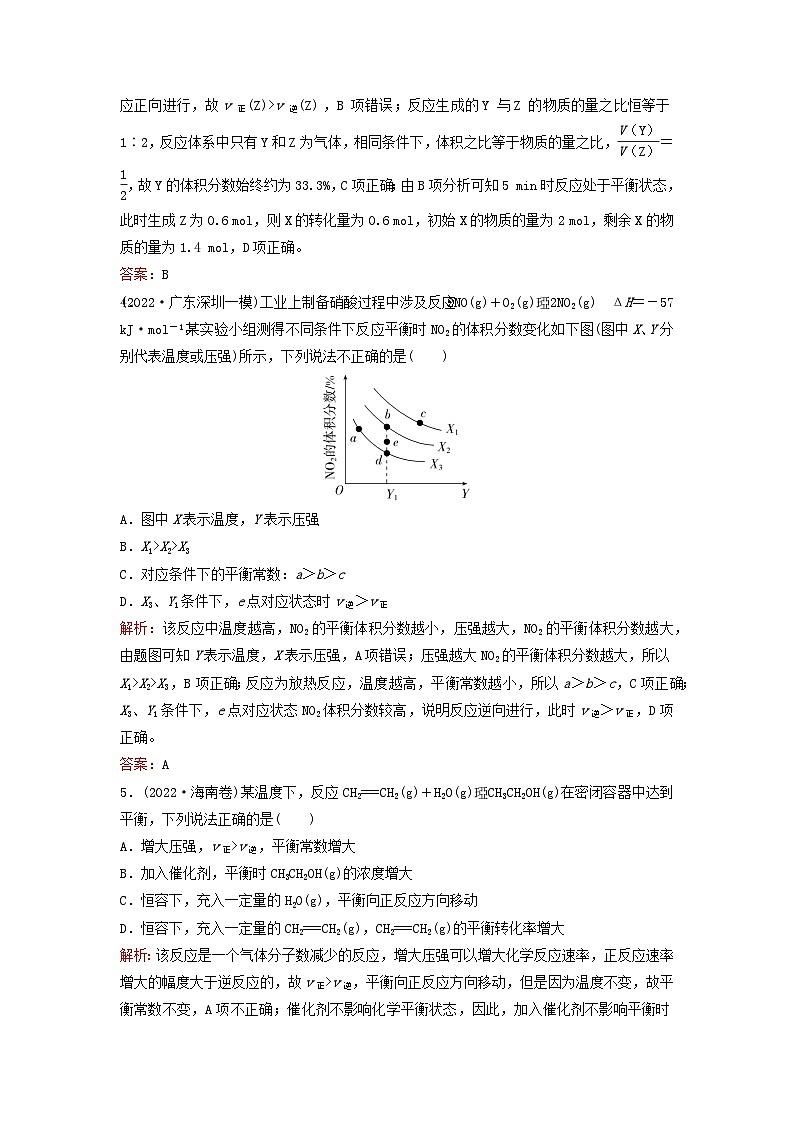 2024届高考化学一轮总复习单元质检卷7第七单元化学反应速率和化学平衡第3页