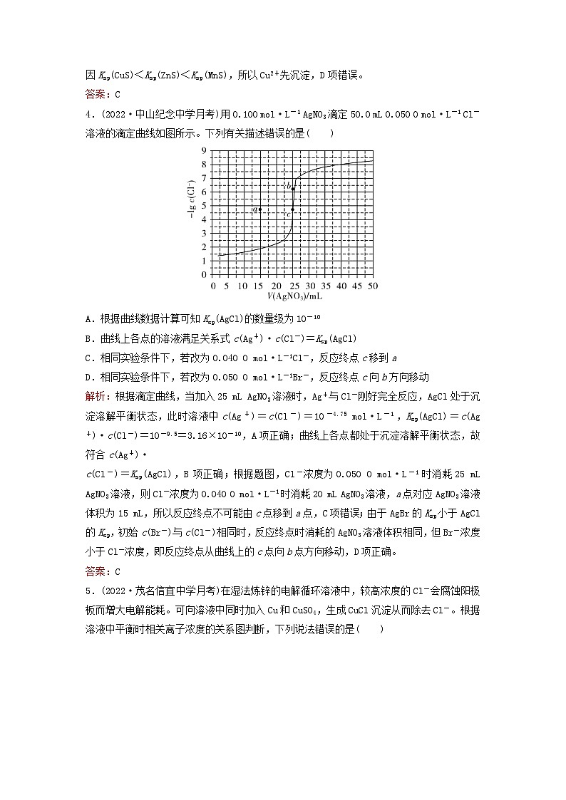 2024届高考化学一轮总复习课时跟踪练28难溶电解质的溶解平衡第3页