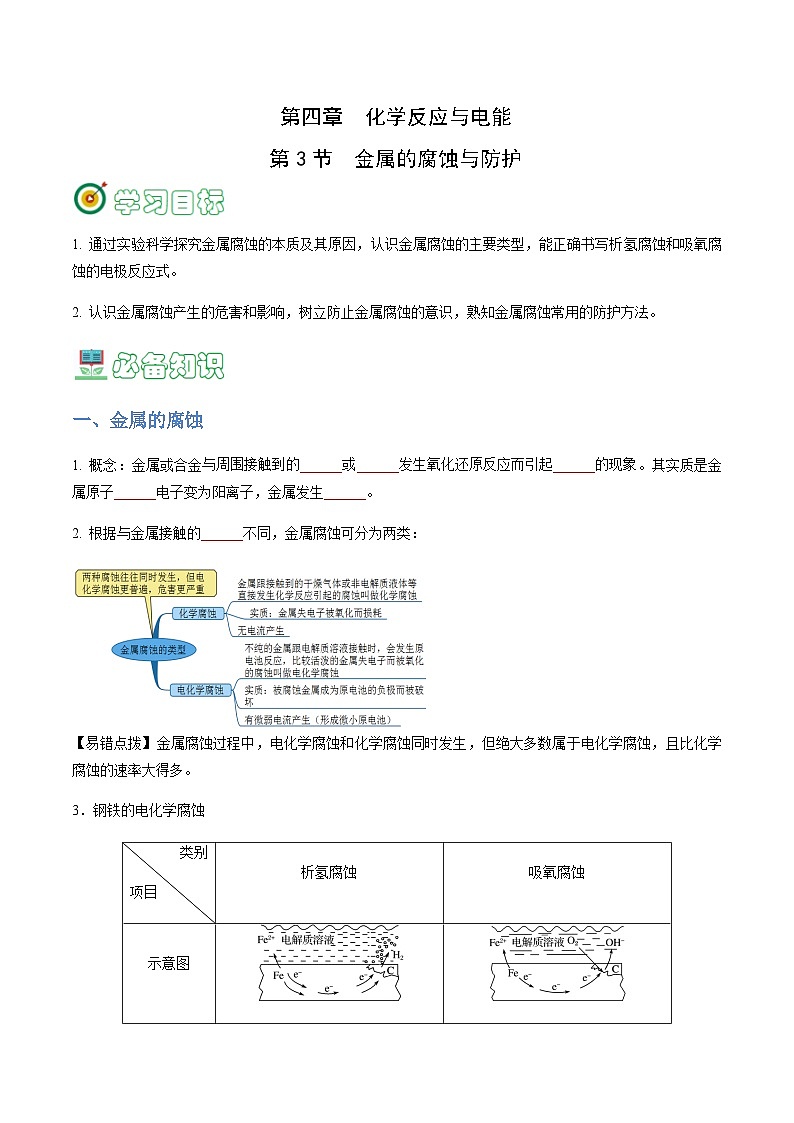 4.3 金属的腐蚀与防护-2023-2024学年高二化学同步精品讲义+习题（人教版2019选择性必修1）01