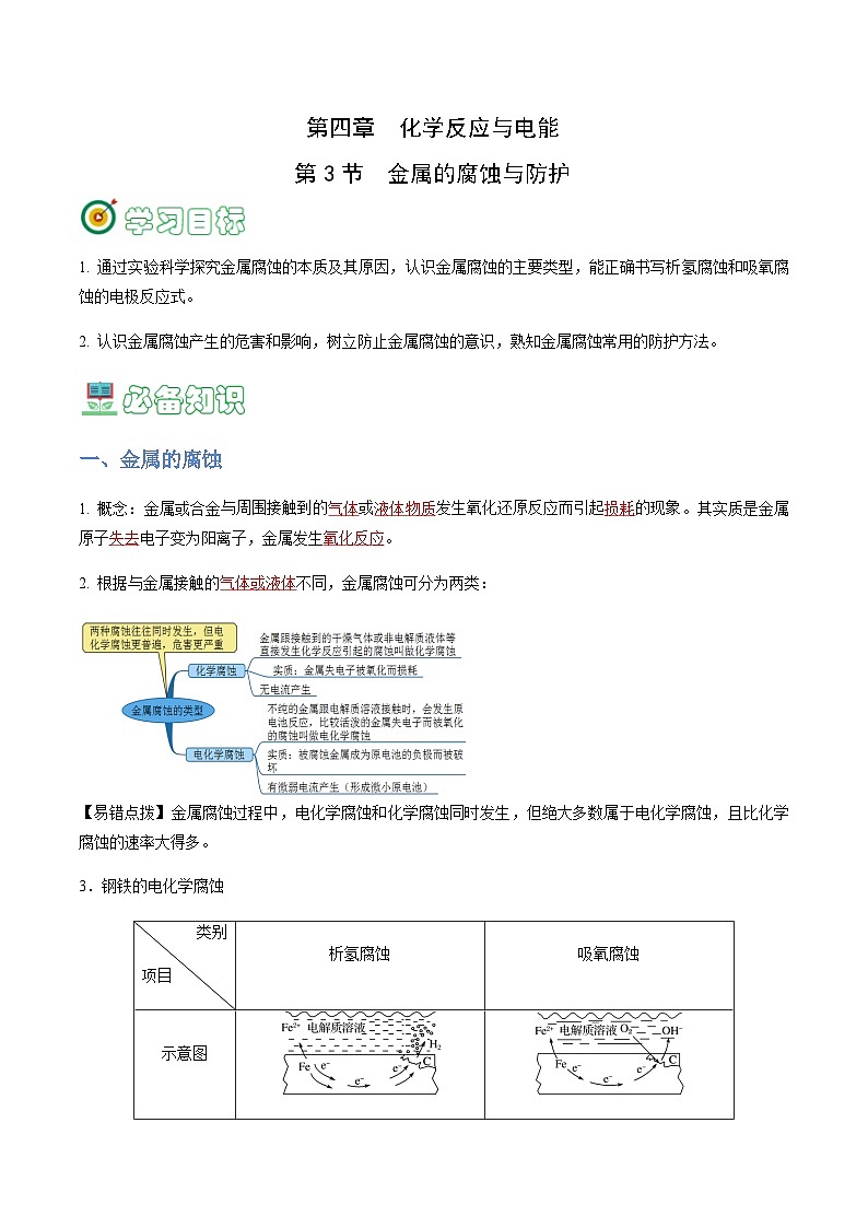4.3 金属的腐蚀与防护-2023-2024学年高二化学同步精品讲义+习题（人教版2019选择性必修1）01