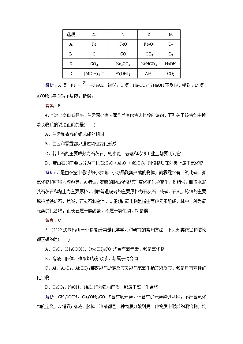 2024届鲁科版高考化学一轮复习第2章第1节元素与物质分类作业含答案第2页
