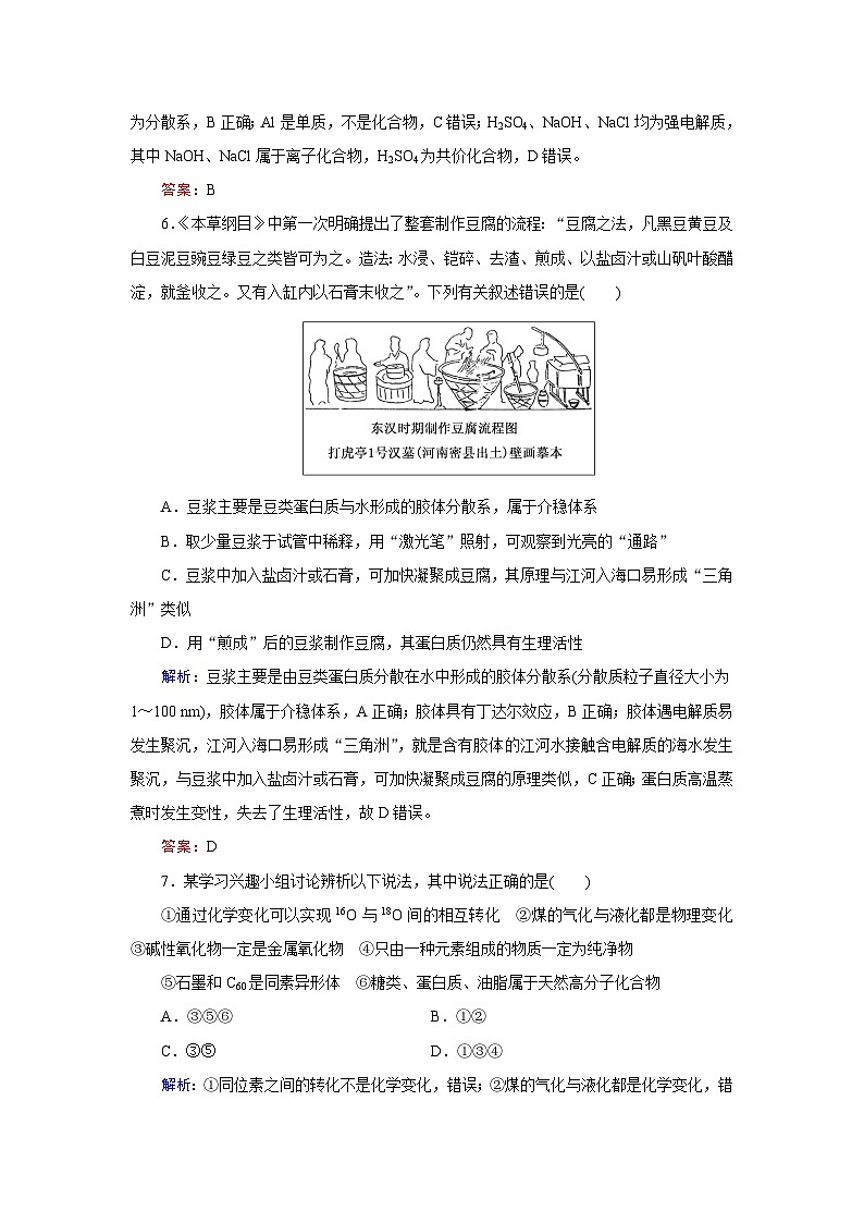 2024届鲁科版高考化学一轮复习第2章第1节元素与物质分类作业含答案第3页