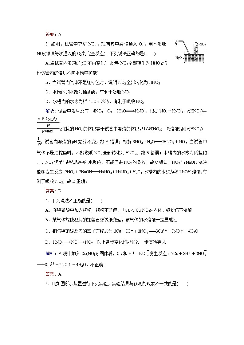 2024届鲁科版高考化学一轮复习第3章第3节氮的循环作业含答案第2页