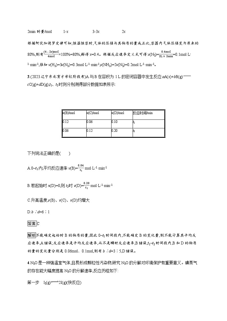 2024届鲁科版高考化学一轮复习第34讲化学反应速率及影响因素作业含答案第2页