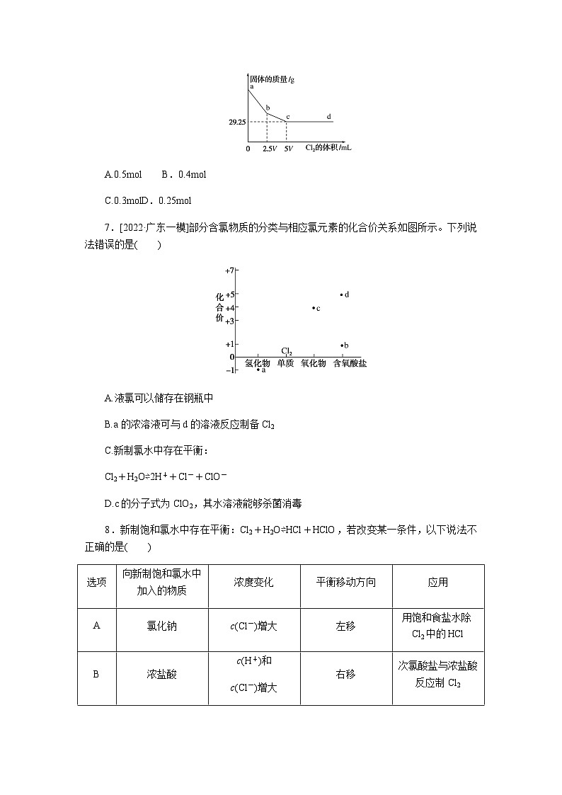 2024届人教版高考化学一轮复习课练9氯及其重要化合物作业含答案第3页