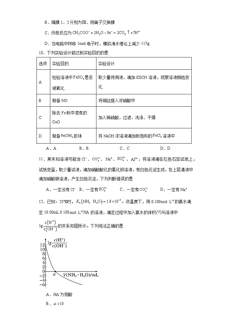 陕西省汉中市镇巴县2022-2023学年高二下学期期末考试化学试题第3页